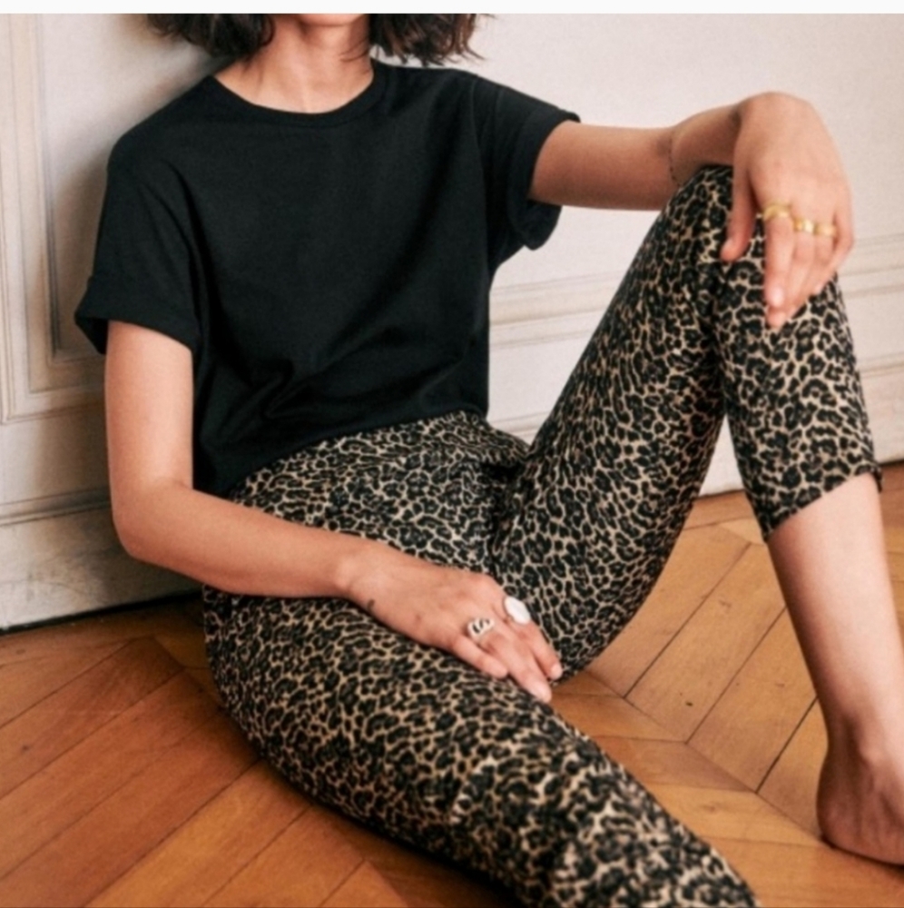 SÉZANE Clara Jacquard Leopard Pants, Sz 40/US 8